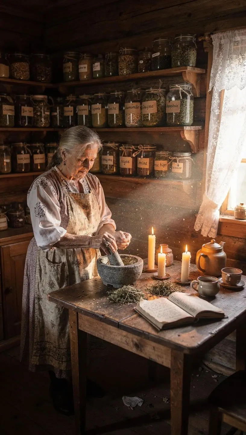 Ručne zbierané sušené bylinky v sklenenej nádobe