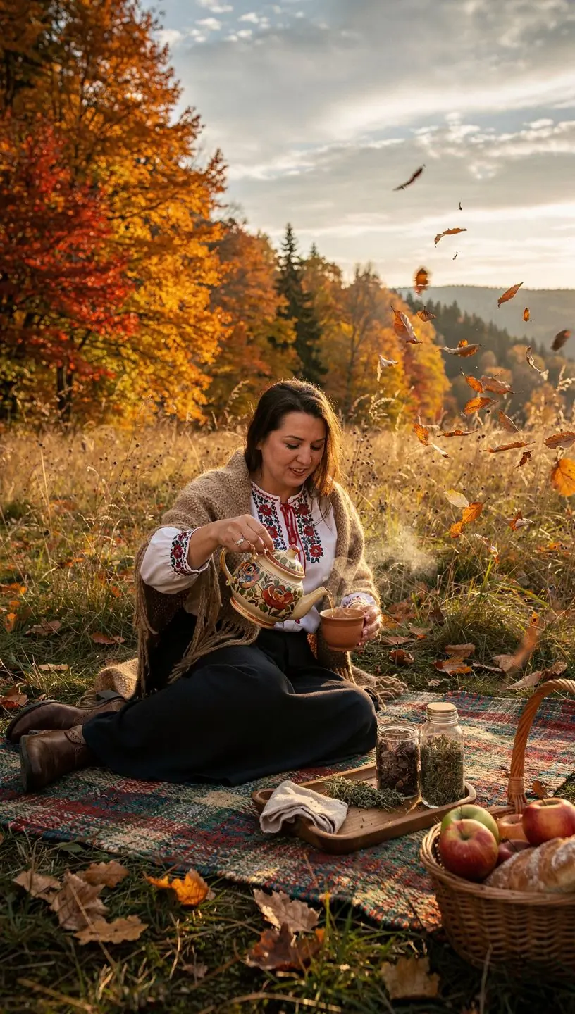 Rôzne bylinkové čaje usporiadané na drevenom stole v prírode