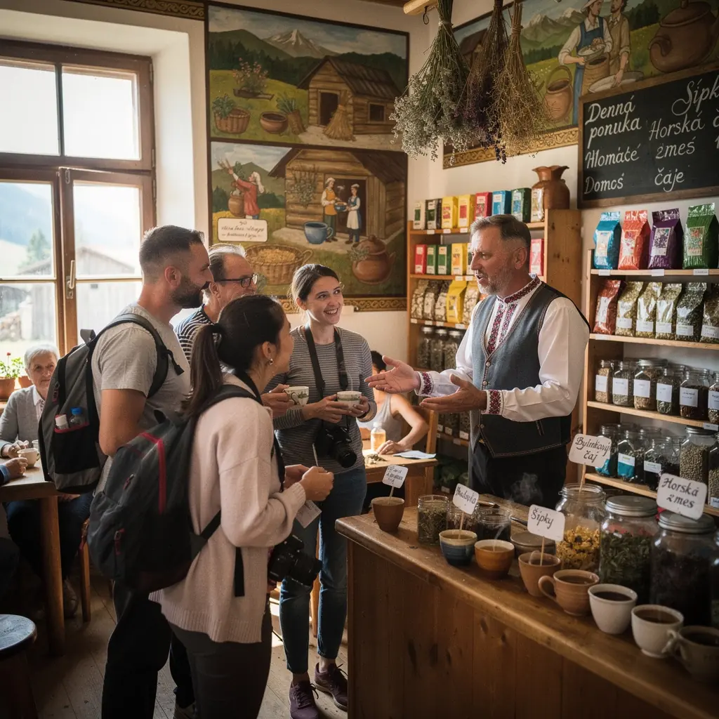 Tradičný slovenský čajový rituál, kde rodina zdieľa šálky čaju.