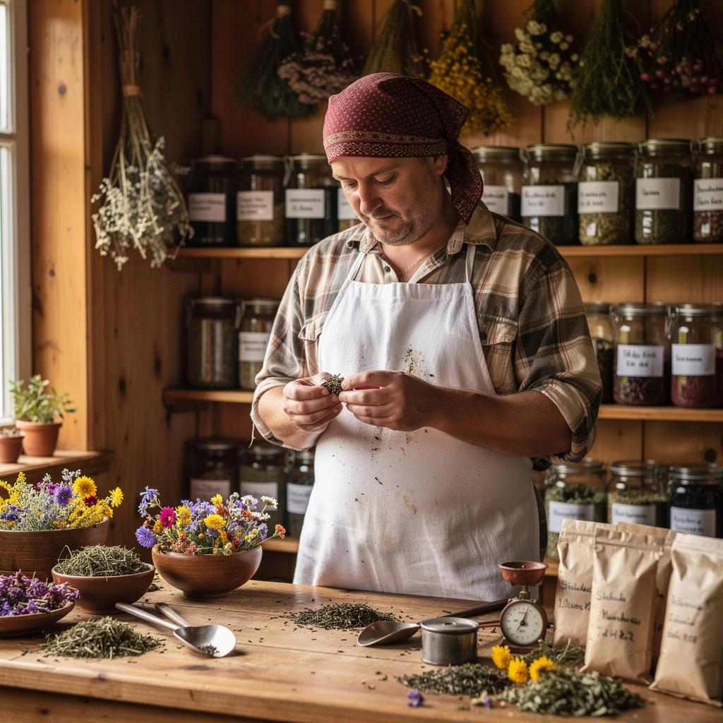 Zelený čaj s bylinkami podávaný v tradičnej keramickej šálke.