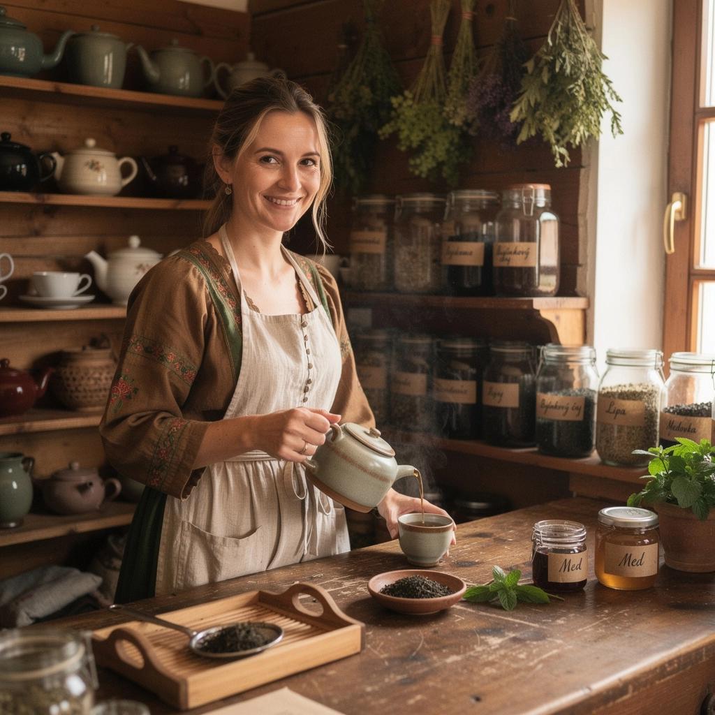 Sušené kvety a byliny zobrazené na drevenom stole v slnečnom svetle.